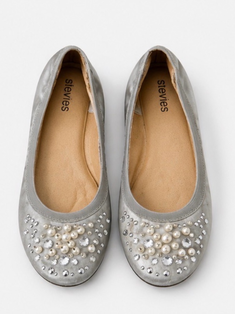 Stevies Silver Pearl & Crystal Embellished Flats